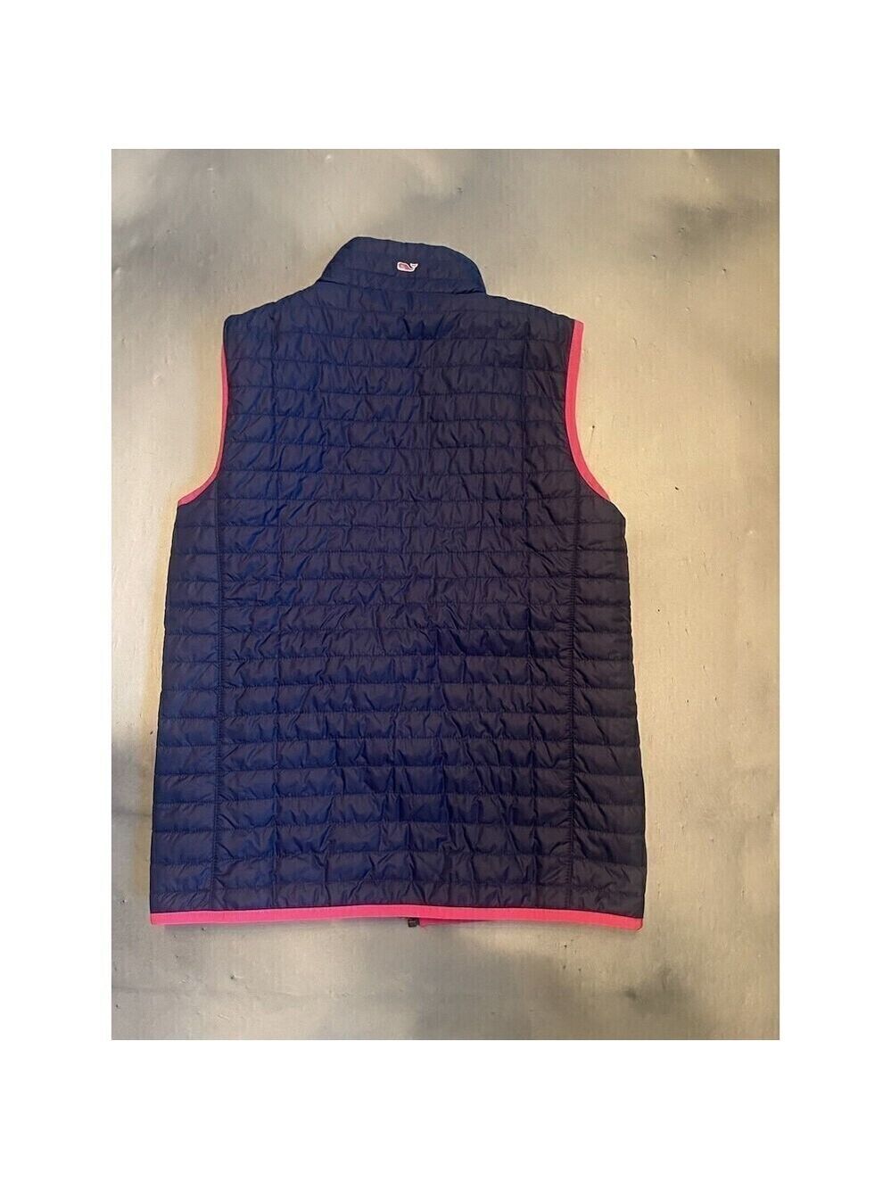 Women's Vineyard Vines Puffer Vest Zip Up Size Medium M Navy Pink - Picture 3 of 11